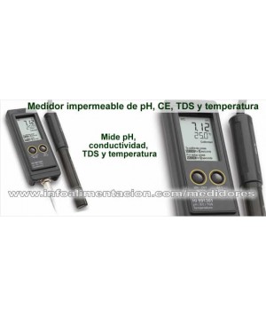 Medidor de pH/CE/TDS/temperatura con maletín, rango alto. HI991300N