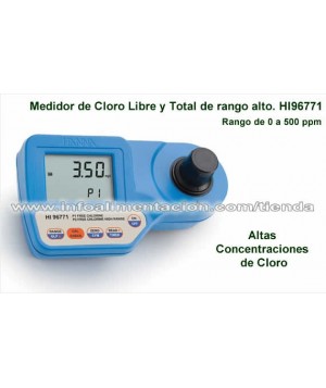 Reactivos de Cloro Total Rango Ultra Alto (0 a 500 mg/L). HI 95771-01