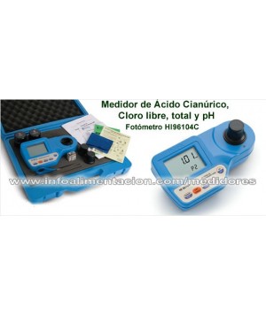 Medidor de ácido cianúrico, cloro libre, cloro total y pH con MALETÍN. Fotómetro HI 96104C